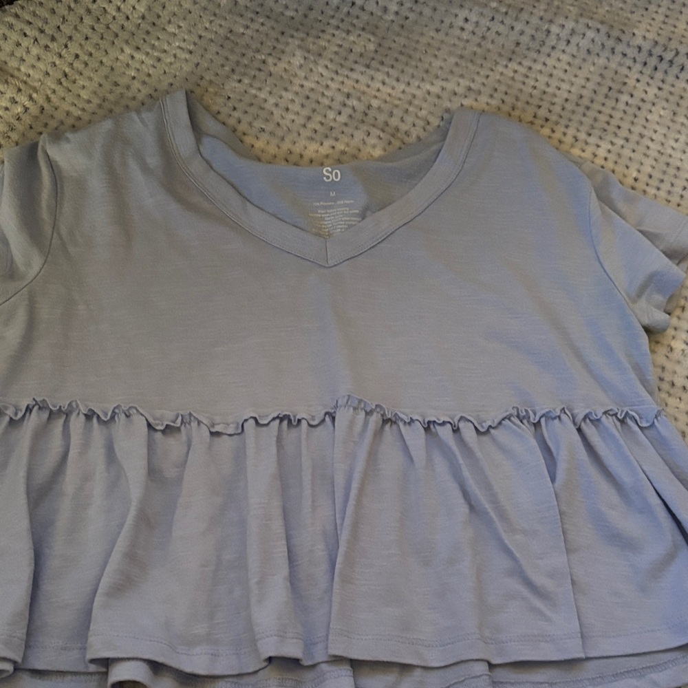 SO Soft Blue Ruffle Top
